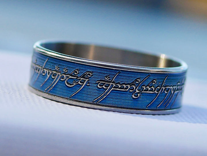 Wowsers Blue Beauty Ring Titanium 22/24 mm LOTR engraving #W013