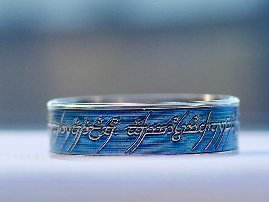 Wowsers Blue Beauty Ring Titanium 22/24 mm LOTR engraving #W013