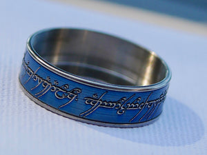 Wowsers Blue Beauty Ring Titanium 22/24 mm LOTR engraving #W013