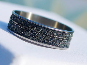 Wowsers Beauty Ring Titanium 22/24 mm LOTR Damascus engraving #W012
