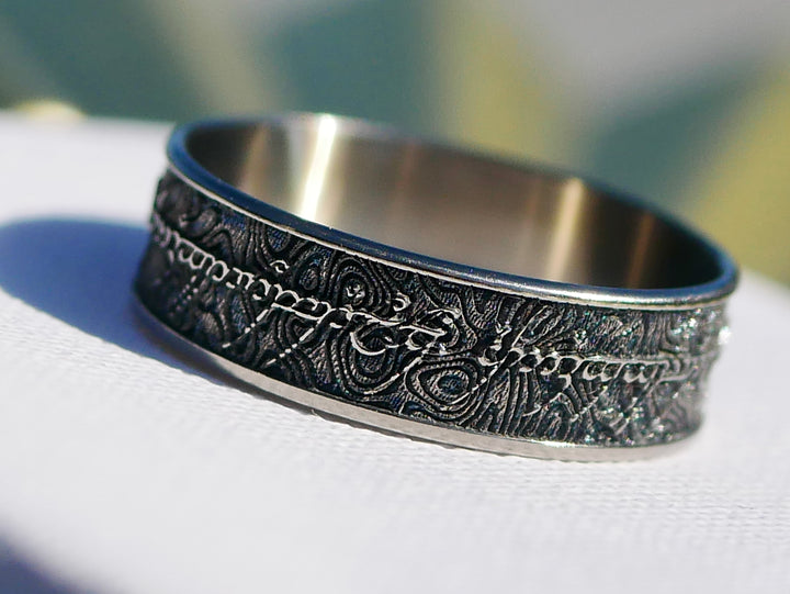 Wowsers Beauty Ring Titanium 22/24 mm LOTR Damascus engraving #W012